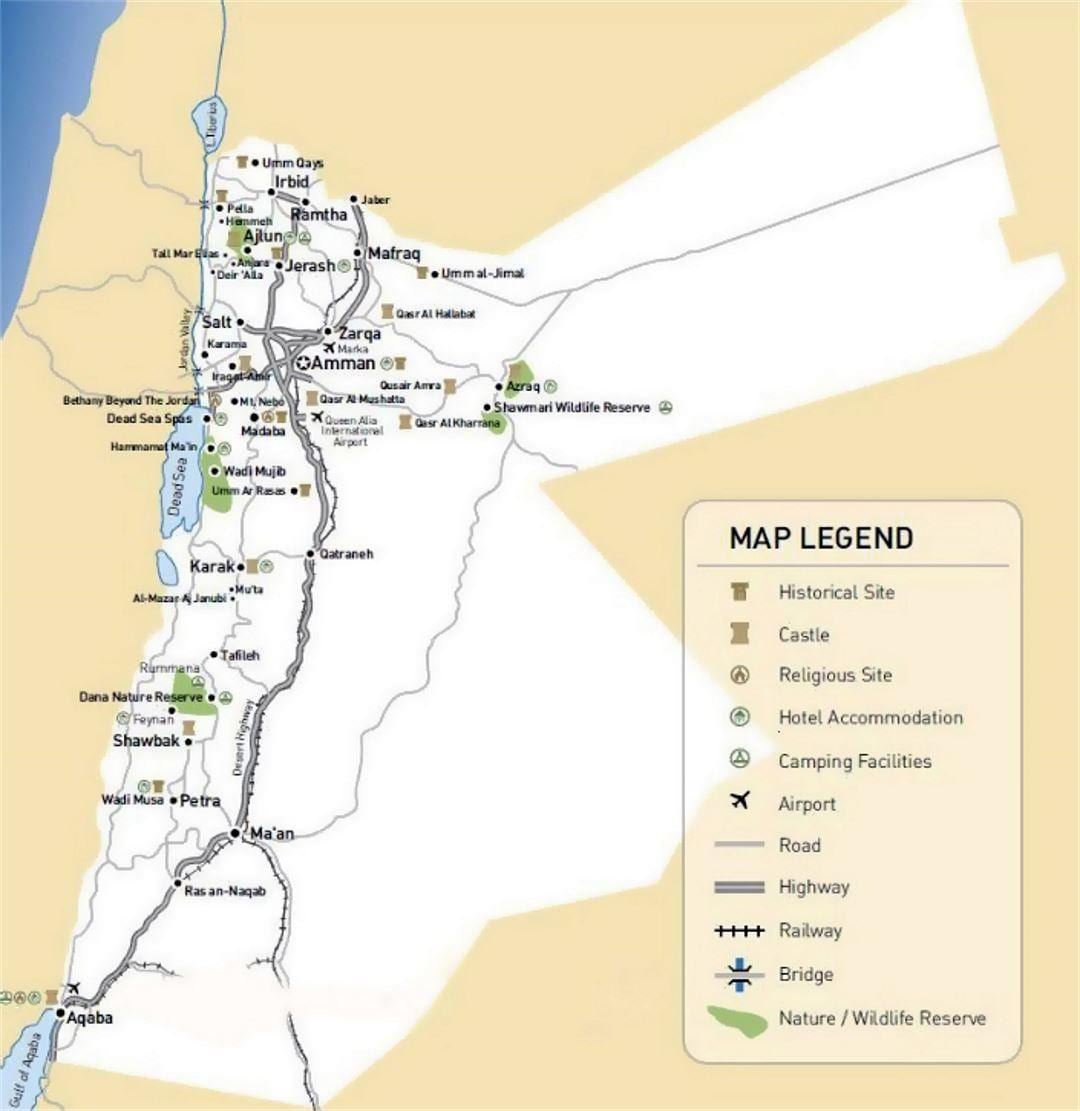 اردن سیاحوں کی پرکشش مقامات کے نقشے