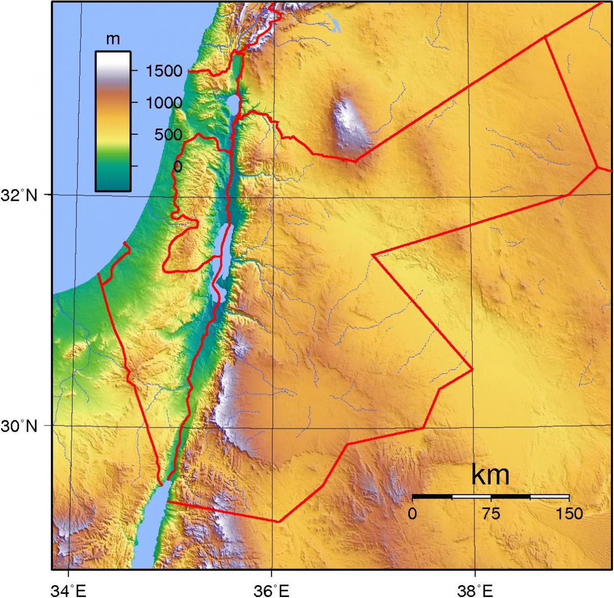 نقشہ اردن کے topographic